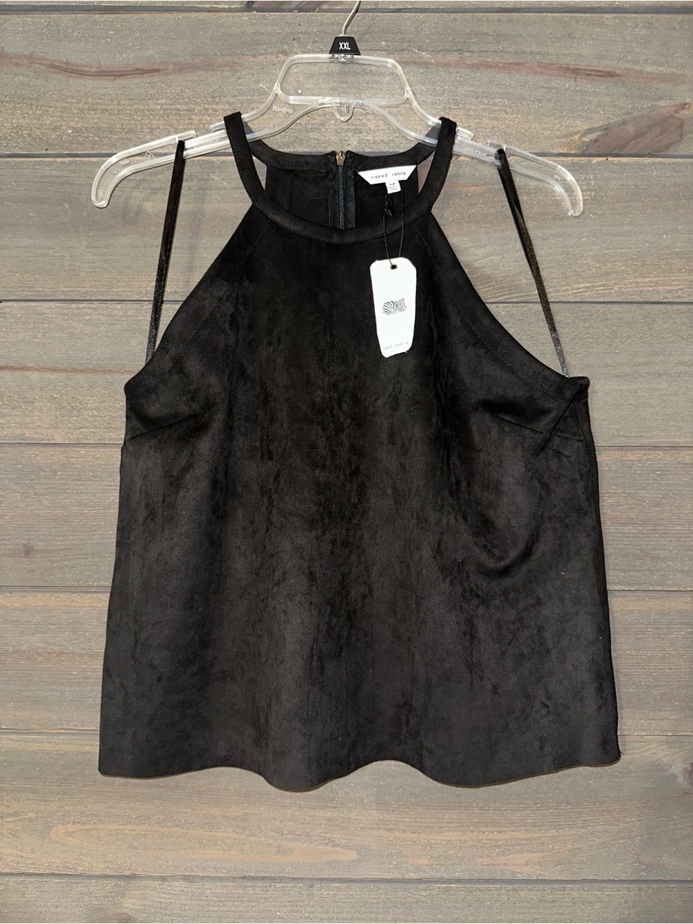 NWT NAKED ZEBRA Black Suede-Look Halter Tank Top